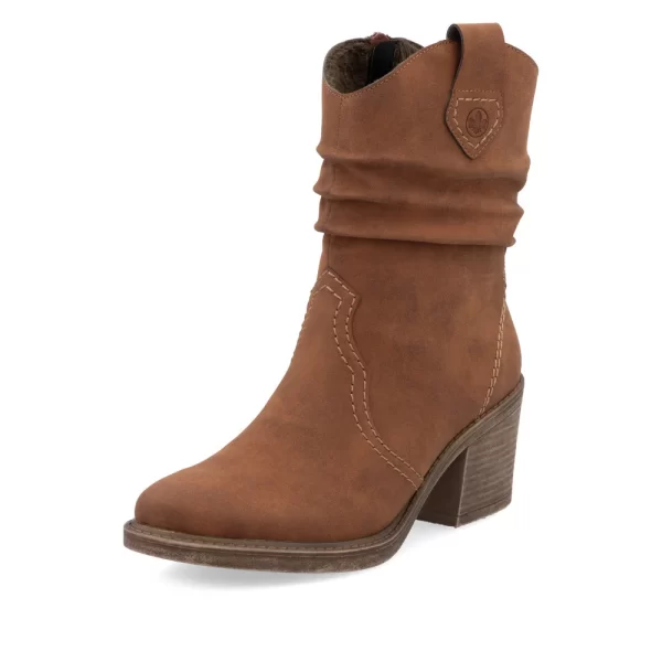 Botte pour femme rieker de style western.  Talon modéré pour une du confort et de la féminité. Couleur pleine de richesse pour agencer avec ce que vous voulez. Mini doublure d'automne à l'intérieur.