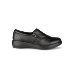 Loafer pour femme noir de la marque Ultime Confort. Semelle Amovible pour insérer semelle orthopédique. Fermoir éclair latéral pour aider l'enfilage 