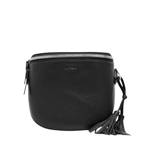 Sac de taille pour femme fait entièrement de cuir. Sangle ajustable pleine longueur. Dimensions 7 X 5 X 2.4 pouces. Couleur Noir