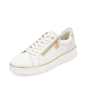 Chaussure de cuir pour femme de la marque Remonte avec semelle amovible. La semelle orthopédique peut donc être insérer au besoin. Fermoir éclair latéral pour faciliter l'enfilage, les lacets servent uniquement à personnalisé l'ajustement.